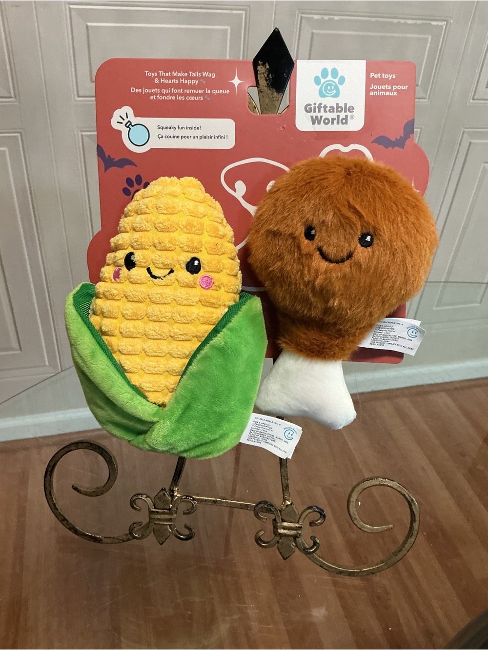 Giftable Set Of 2 Giftable  Corn & Chicken  Toy w/Squeaker & Crinkle & Squeaker